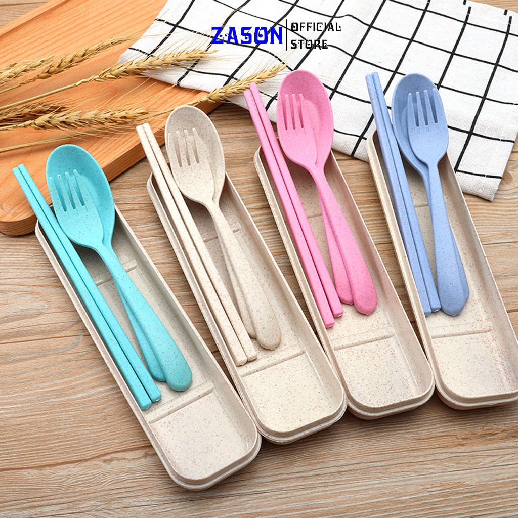 Bộ Đũa Thìa Nĩa Lúa Mạch, Bộ Đũa Thìa Nĩa Cho Dân Văn Phòng, Bộ Đũa Muỗng Nĩa Lúa Mạch Thích Hợp Picnic Du Lịch - Zason