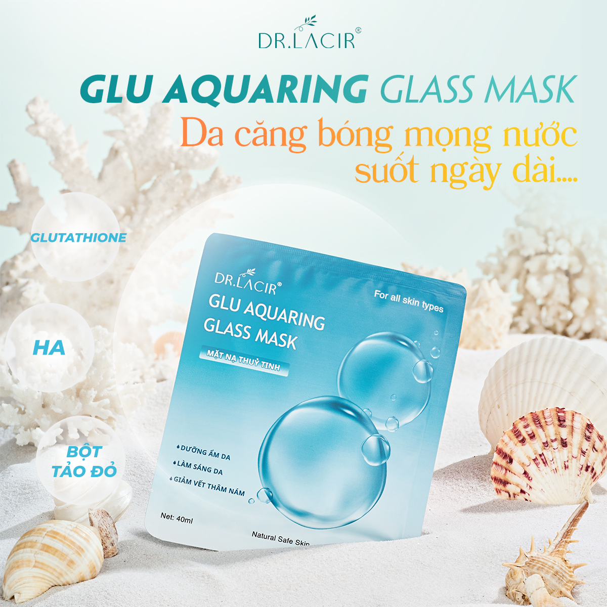 Mặt nạ thủy tinh căng bóng glutathione cấp ẩm, dưỡng trắng