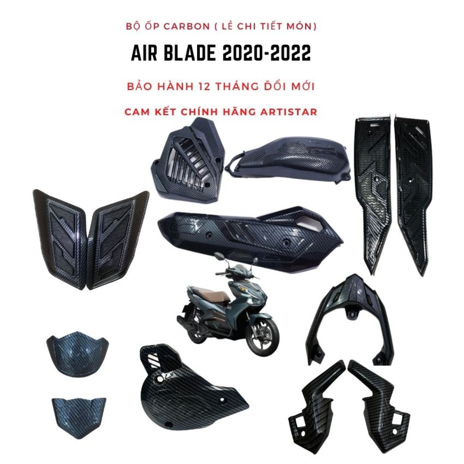 Ốp Carbon AB 2021-2022, Ốp Carbon Airblade 2021, Phụ Kiện Xe Air Blade 2020 Hàng Chính Hãng Artistar (Chi Tiết Từng Món)