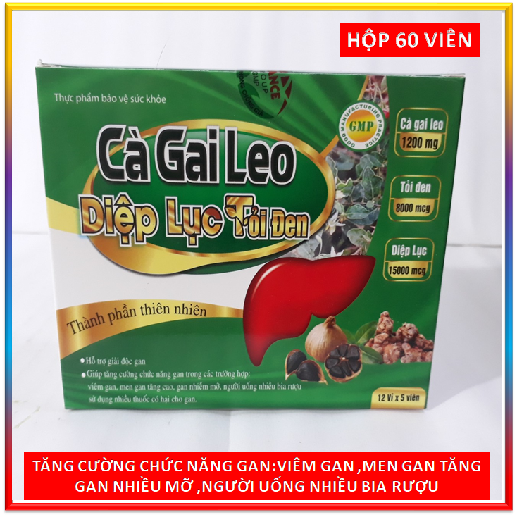 Viên uống Bổ gan Cà Gai Leo Diệp Lục Tỏi Đen với thành phần cà gai leo 2400mg, diệp lục 15000mcg, giúp giải độc gan, hạ men gan,