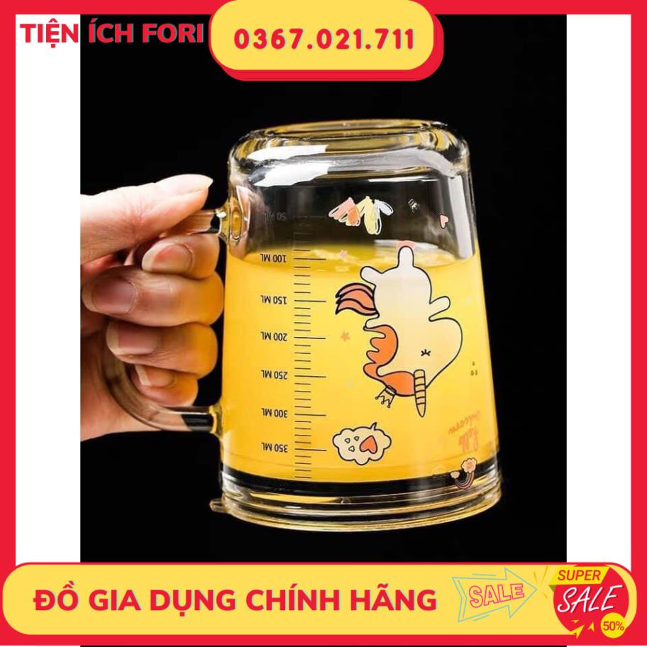 Ly Thuỷ Tinh Chia Vạch Chia Mực Nước ML Có Nắp Chống Đổ - Tặng Kèm Ống Hút Cho Bé.