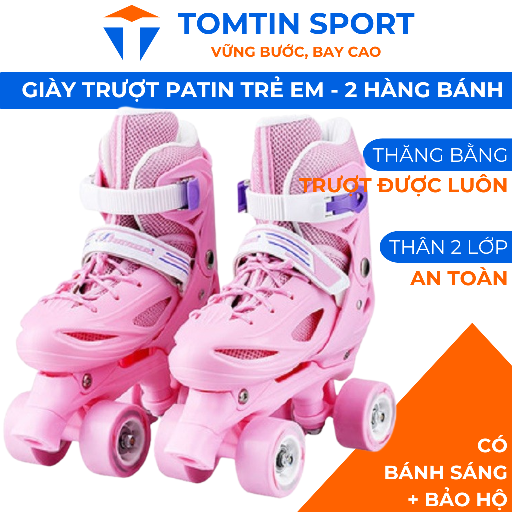 Giày trượt patin trẻ em 2 hàng bánh có màu và size cho bé trai và gái từ 2-10 tuổi - Hãng BANWEI tặng kèm bảo hộ chân tay - TOMTIN SPORT