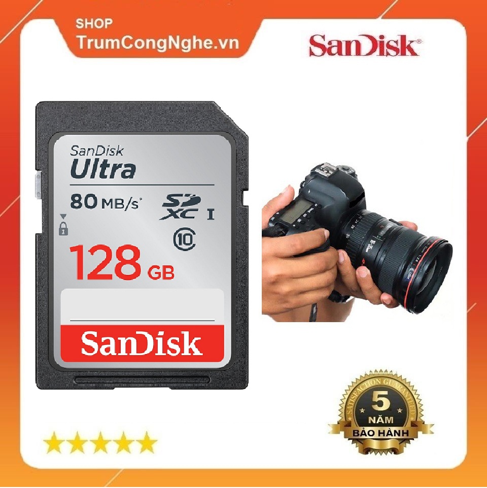 Thẻ nhớ Máy Ảnh SD 128GB Sandisk Ultra Class10 UHS-I 80MB/s