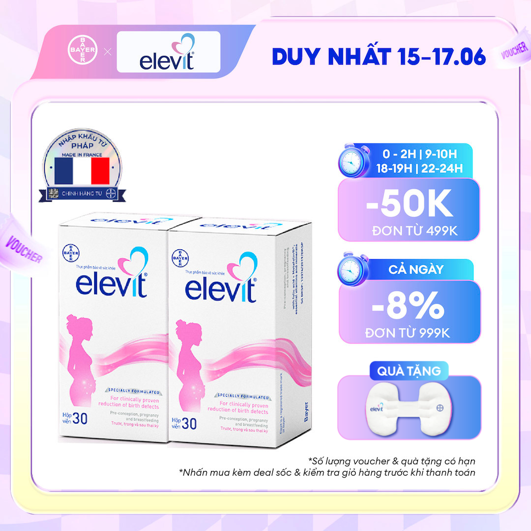 Bộ 2 Hộp Vitamin Bầu Tổng Hợp Elevit Cho Phụ Nữ Trước Trong và Sau Thai Kỳ