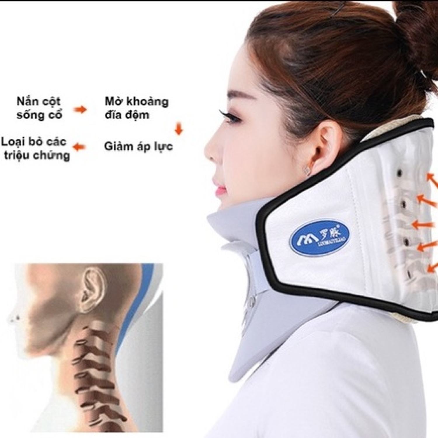 Đai hơi kéo giãn cột sống cổ, đai định hình cổ leamai, đai cổ, nẹp cổ - đai hơi kéo dãn cột sống cổ nẹp cổ leamai giúp giảm đau hỗ trợ phục hồi chức năng của cổ sau chấn thương c02