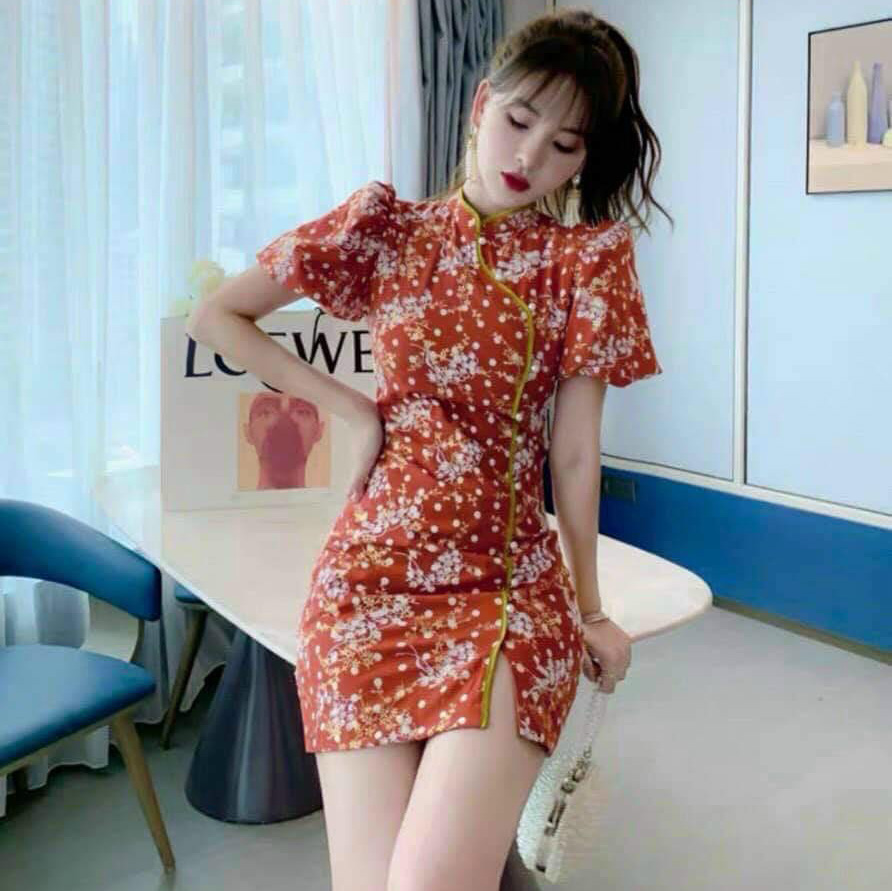 Đầm Váy Thời Trang Nữ Thiết Kế Sang Chảnh Sườn Xám Chất Thun Dẻo In Họa Tiết Co Dãn Tốt Mặc Mát