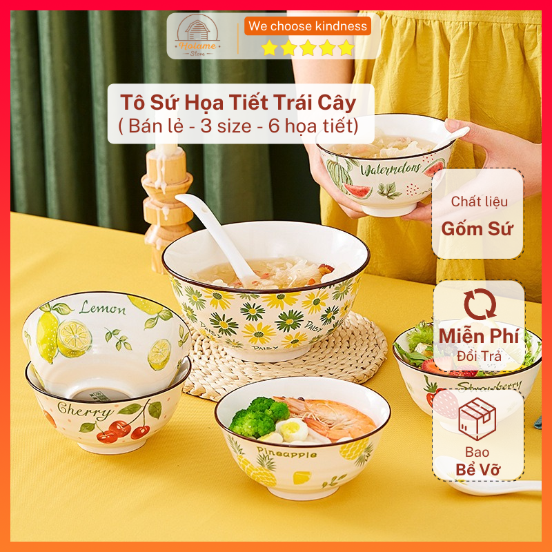 Tô sứ, bát sứ họa tiết hoa quả trái cây - Bát decor phụ kiện bàn ăn tiện dụng phong cách Hàn Quốc