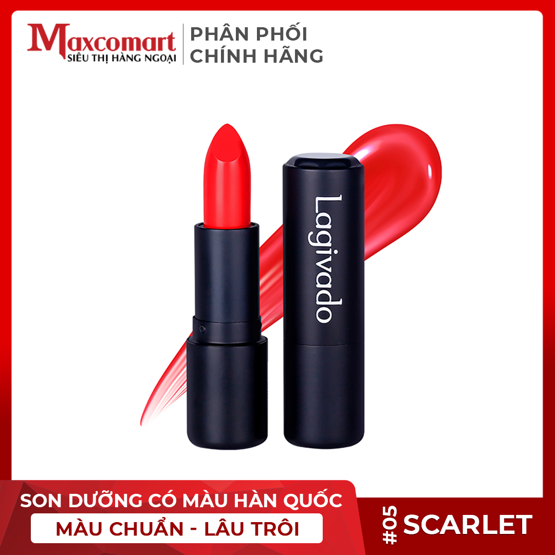 Son lì pha dưỡng lên màu chuẩn, bền màu, lâu trôi không gây khô, thâm môi Hàn Quốc Lagivado Lip Satin chính hãng có 5 màu son dạng thỏi 3,5g