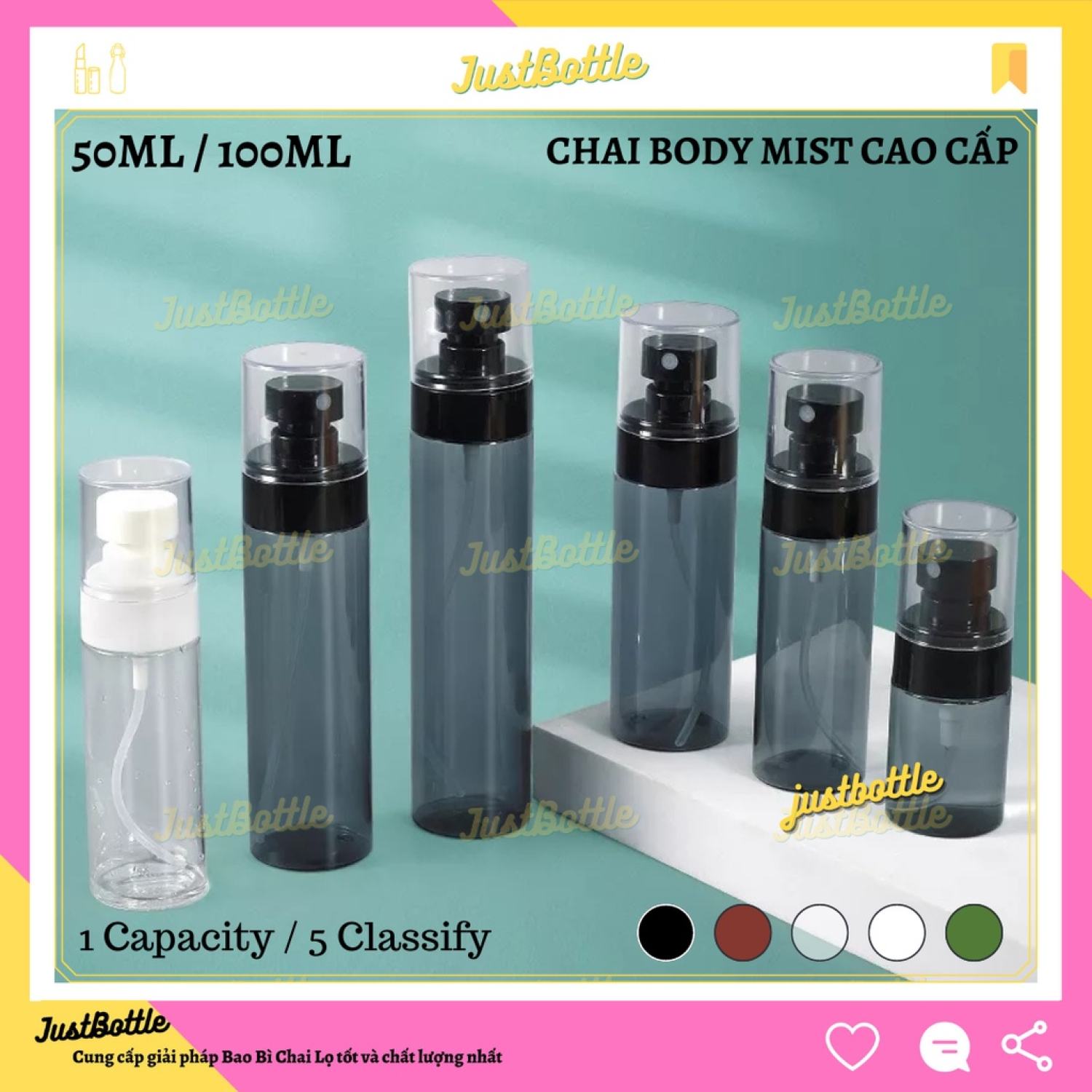 Chai body mist 50ml 100ml xịt thơm dưỡng thể khoáng khử mùi toàn thân bình xit khử khuẩn phòng justbottle