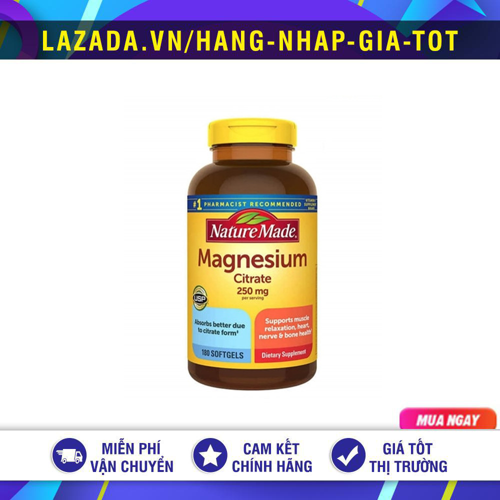 (Bể nắp 11.2023) VIÊN UỐNG BỔ SUNG MAGIE NATURE MADE MAGNESIUM CITRATE 250MG MỸ 180 VIÊN