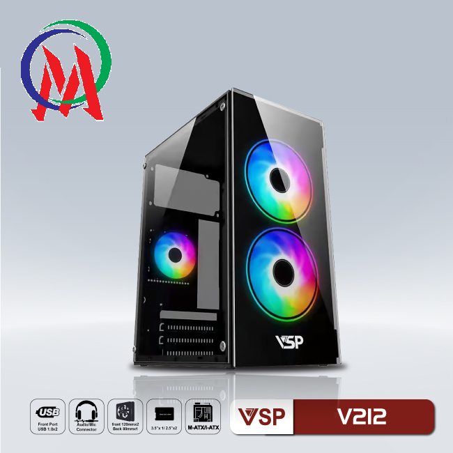 Vỏ case vsp gaming v212 size m-atx, 2 mặt kính cường lực, nhỏ gọn