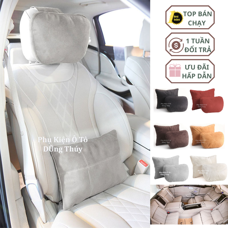 Gối Tựa Ô Tô , Gối Tựa Đầu Tựa Lưng ô tô Da Lộn Maybach Cao Cấp Siêu Mềm Chống Đau Mỏi - Gối Tựa Da lộn