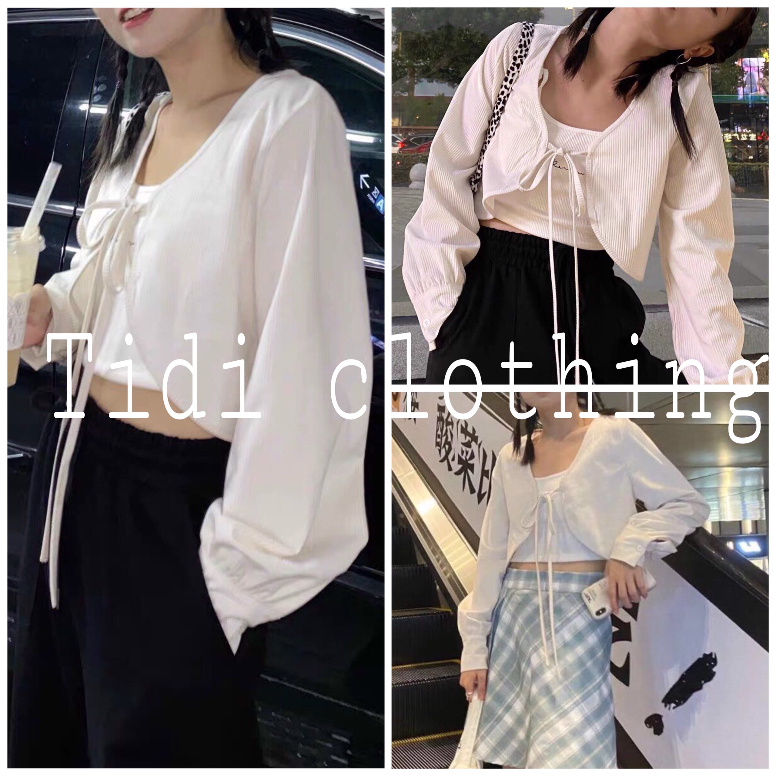 Áo cardigan croptop dài tay buộc dây dáng ulzzang trắng trơn 22 tidiclothing