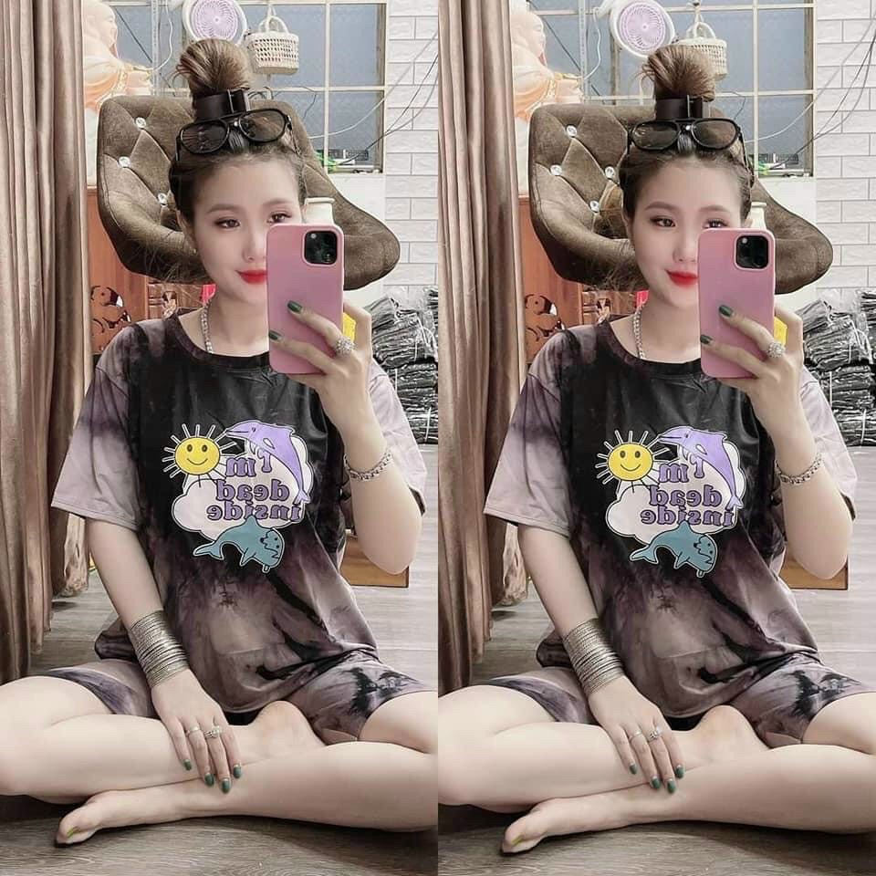 Đồ bộ nữ, đồ mặc nhà vải cotton in hình cá heo dễ thương