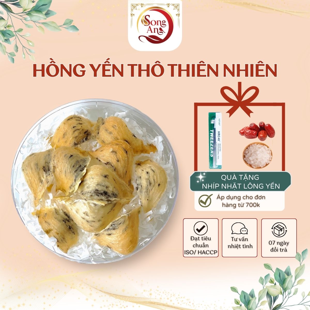 Hồng yến thiên nhiên, tổ yến thô nguyên chất, yến sào thô nguyên tổ còn lông Song An Food bồi bổ sức khỏe