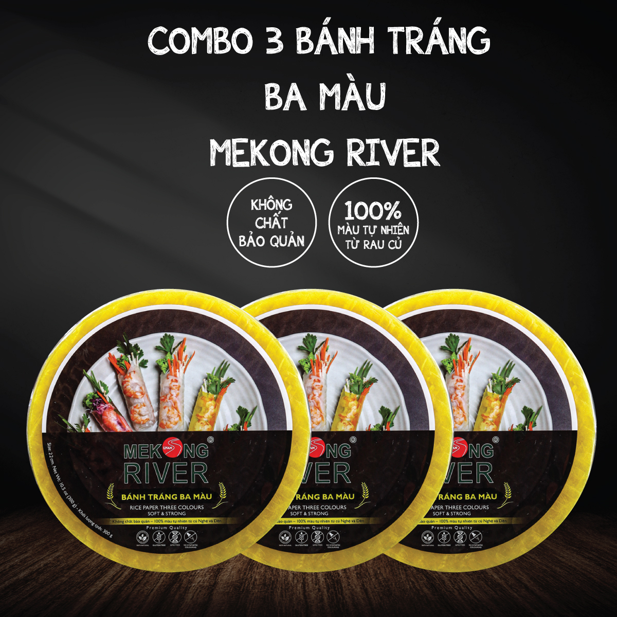 Combo 3 bánh tráng ba màu mekong river - bánh tráng cuốn gỏi siêu dai
