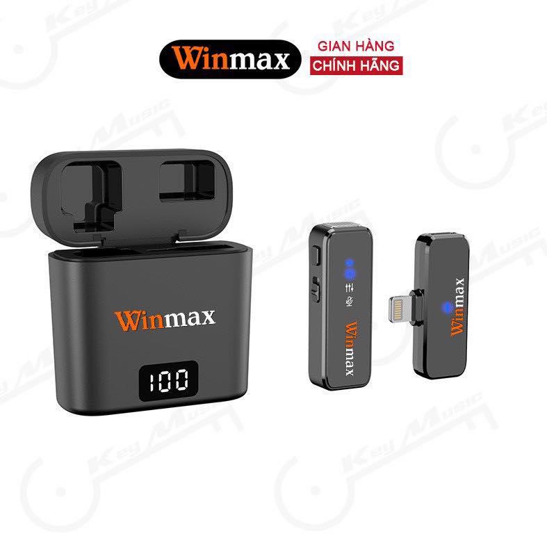 Micro thu âm không dây WinMax kèm Dock sạc lọc tạp âm khi live/quay video/ ghi âm cho điện thoại/máy tính