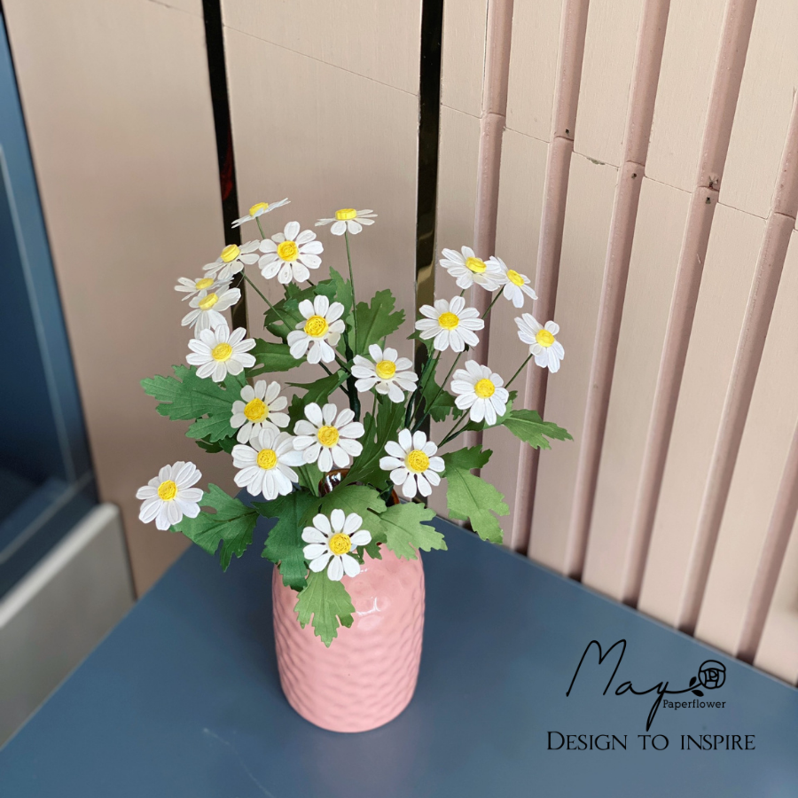 Hoa giấy trang trí cao cấp,  Hoa cúc Tana 1 cành 5 bông handmade Maypaperflower - hoa giấy nghệ thuật, hoa cắm bình, quà tặng, decor nhà ở văn phòng
