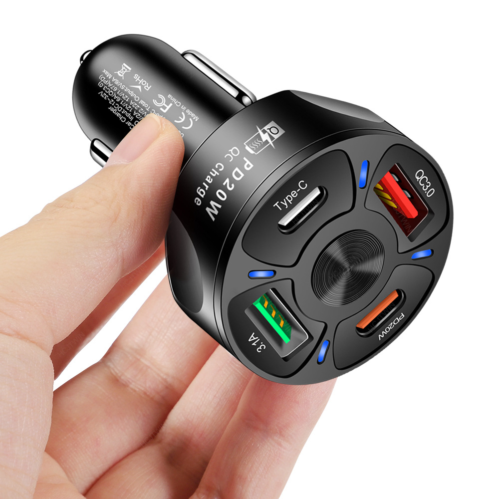 Tẩu sạc ô tô, sạc nhanh quick charge 18w 4 cổng, đèn led sáng , cục sạc nhanh điện thoại ô tô, xe máy
