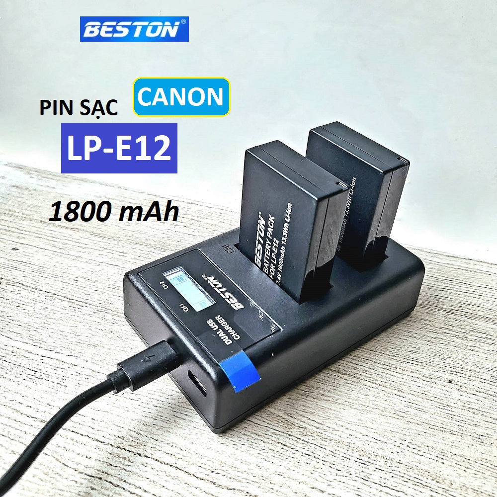 Bộ pin canon lp-e12 1800mah + sạc đôi beston dùng cho máy ảnh canon eos m6 m10 m50 m100 m200 100d 200d 250d