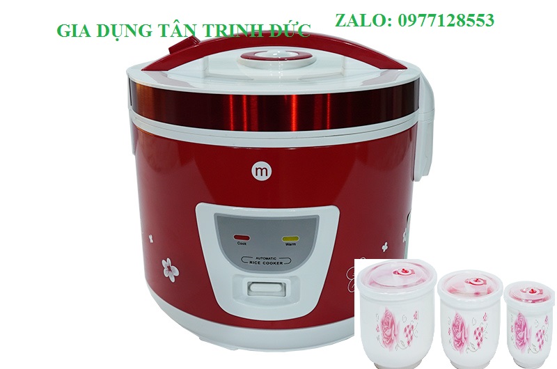 Nồi cơm điện lòng niêu mishio mk-22 1.8l +3 thố hoa hồng có nắp mk154