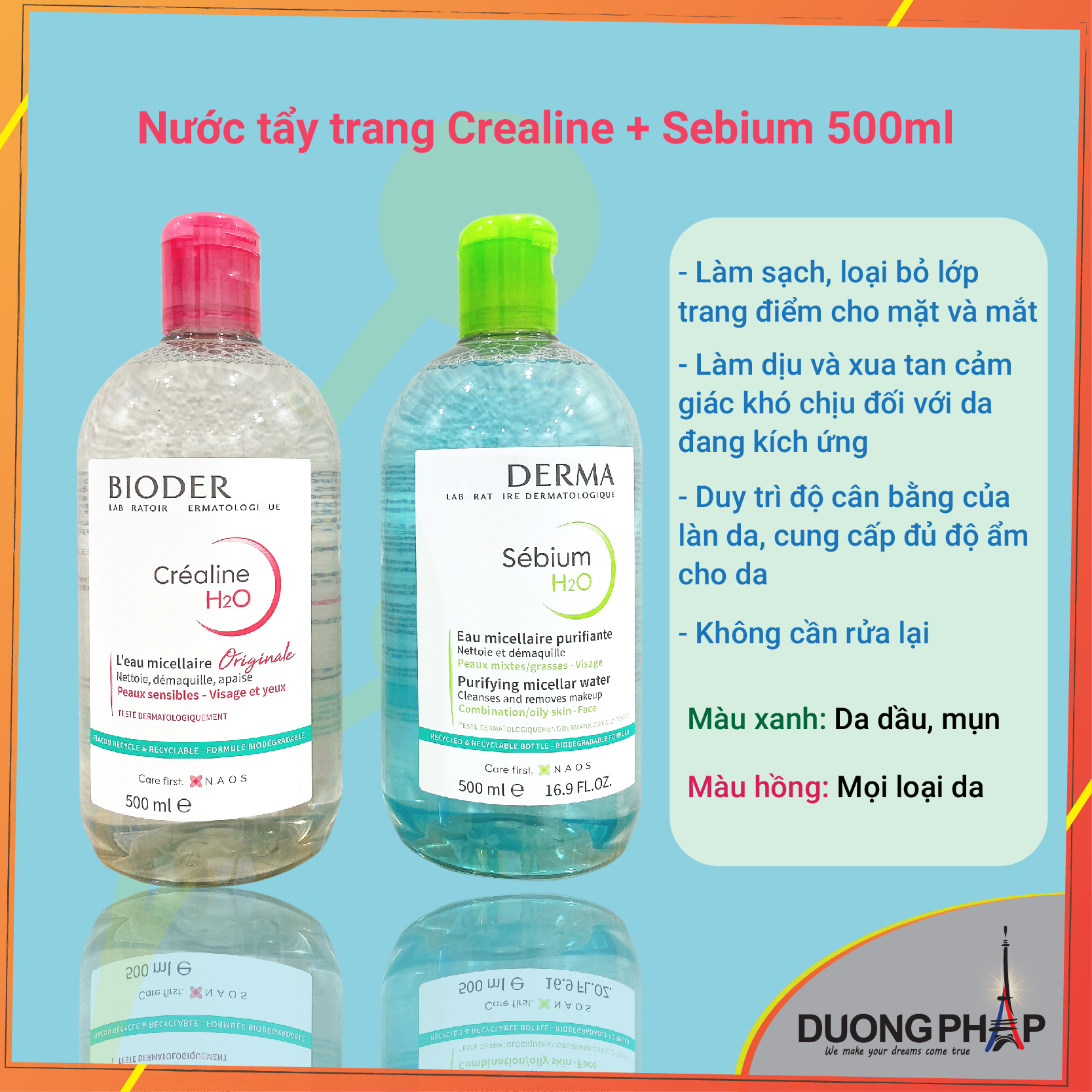 Nước tẩy trang Bioderma hồng 500ml