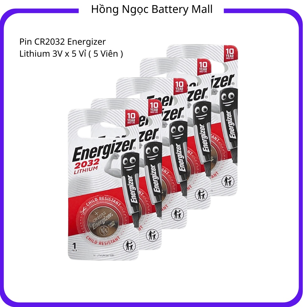 Bộ 5 vỉ pin cr2032 lithium 3v energizer - hàng chính hãng