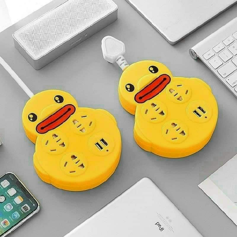 Ổ cấm điện hình con vịt đáng yêu, ổ cấm đa năng có cổng USB, dây dài 2m