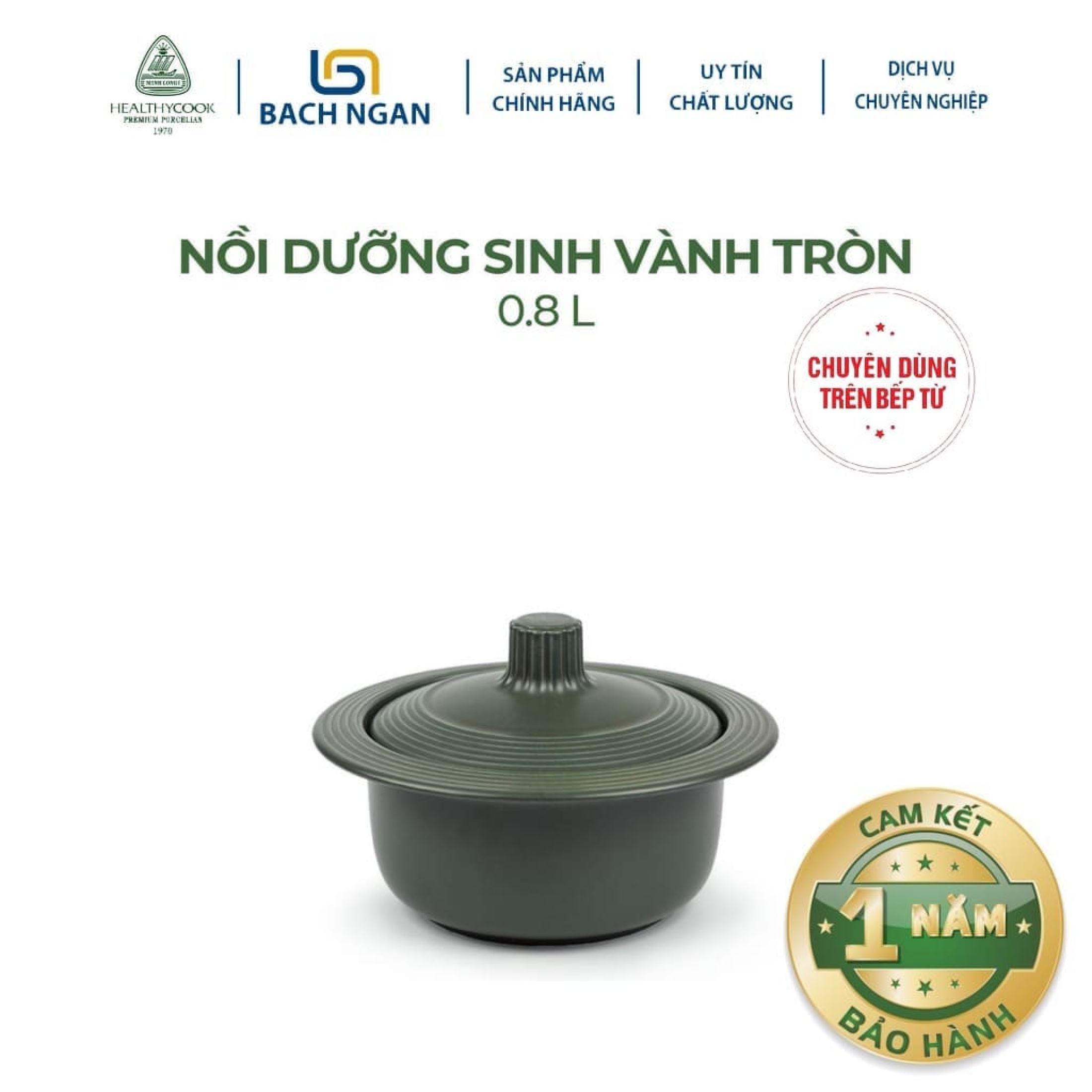 Nồi Sứ Dưỡng Sinh Đáy Từ Minh Long Vành Tròn 0.8L có nắp đậy, sứ đẹp cao cấp, an toàn sức khỏe dùng kho, luộc, nấu canh, hầm