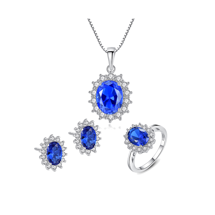 Bộ Nữ Trang Bạc Xi Vàng Trắng Cao Cấp Không Rỉ, Bộ Trang Sức Bạc Đá Sapphire Tự Nhiên Có Xử Màu - BDM2319 - Bảo Ngọc Jewelry