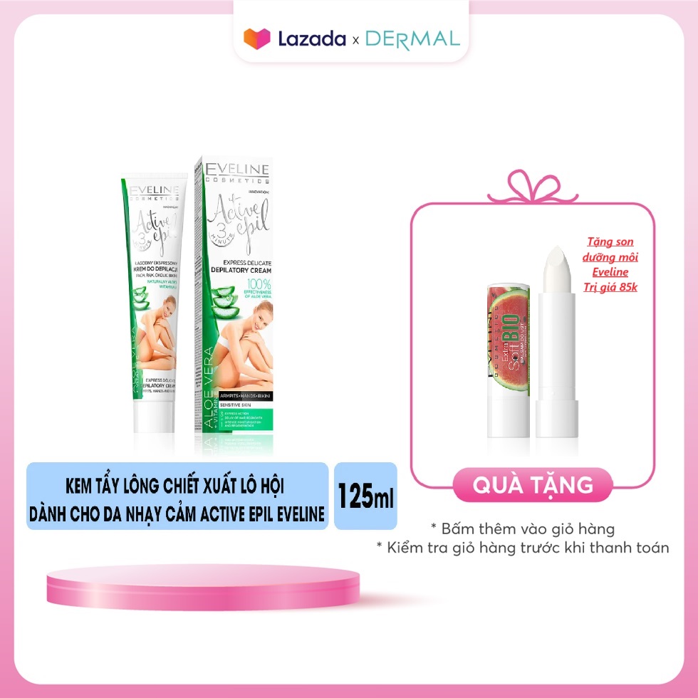 [ TẶNG SON DƯỠNG MÔI ] Kem tẩy lông Active Epil Eveline chiết xuất lô hội dành cho da nhạy cảm 125ML