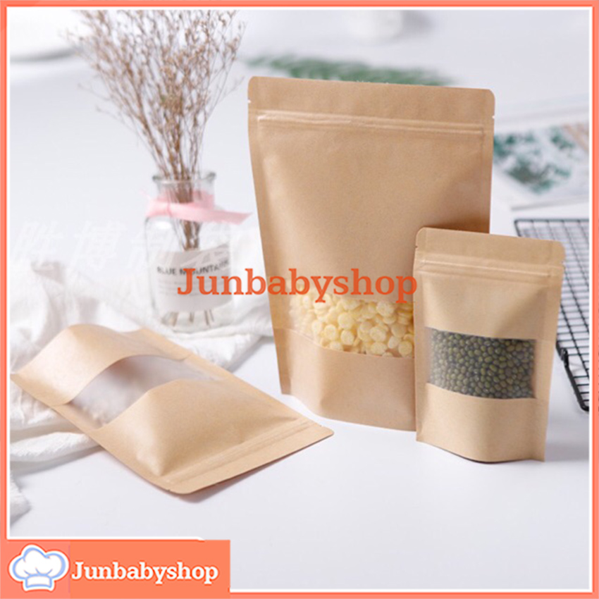 20 Túi giấy Kraft có cửa sổ kiếng miệng zip chuyên đựng thực phẩm chất lượng cao
