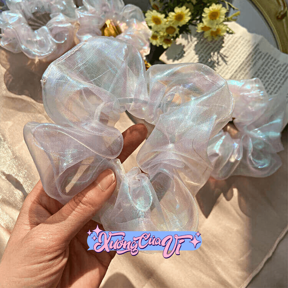 Dây cột tóc scrunchies vải lưới hologram long lanh phong cách nàng tiên cá DC004 Xưởng Của Vi