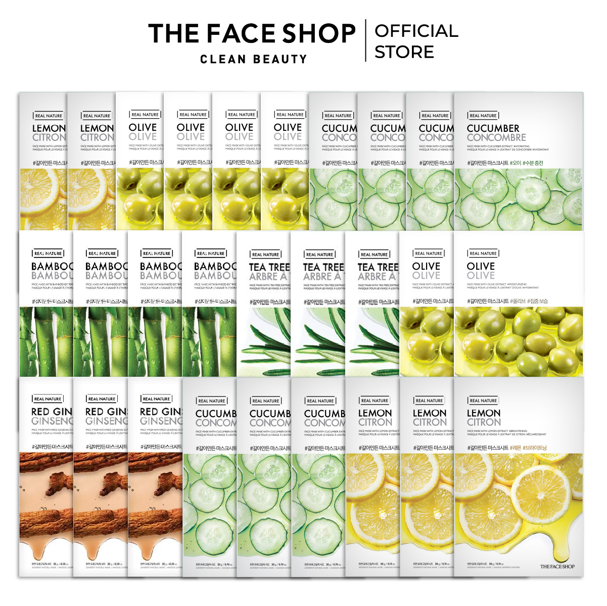Combo 29 mặt nạ real nature dưỡng da the face shop 20gx29