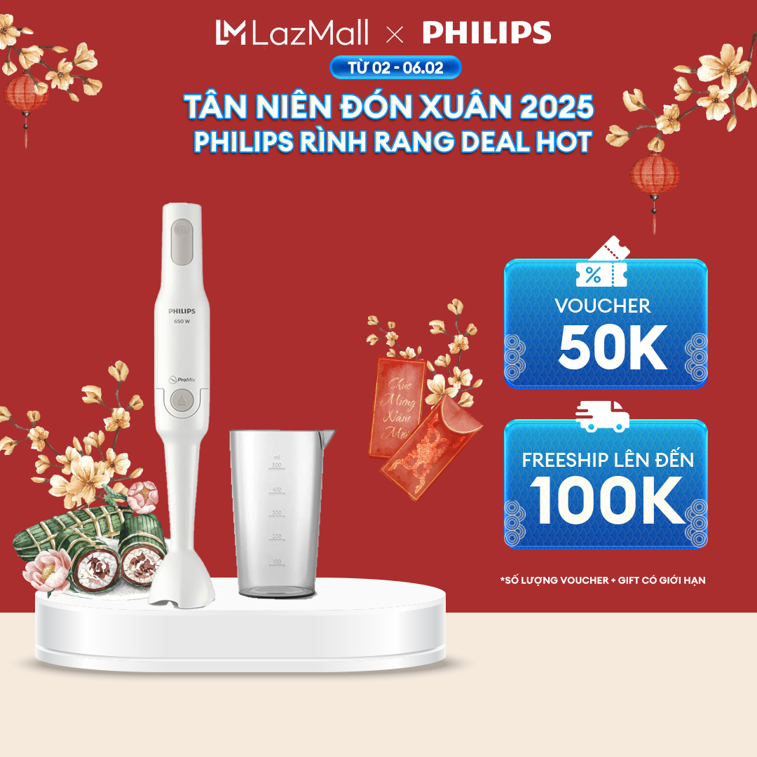 Máy Xay Sinh Tố Cầm Tay Philips Promix HR2531/00 (Trắng)-Hàng Phân Phối Chính Hãng