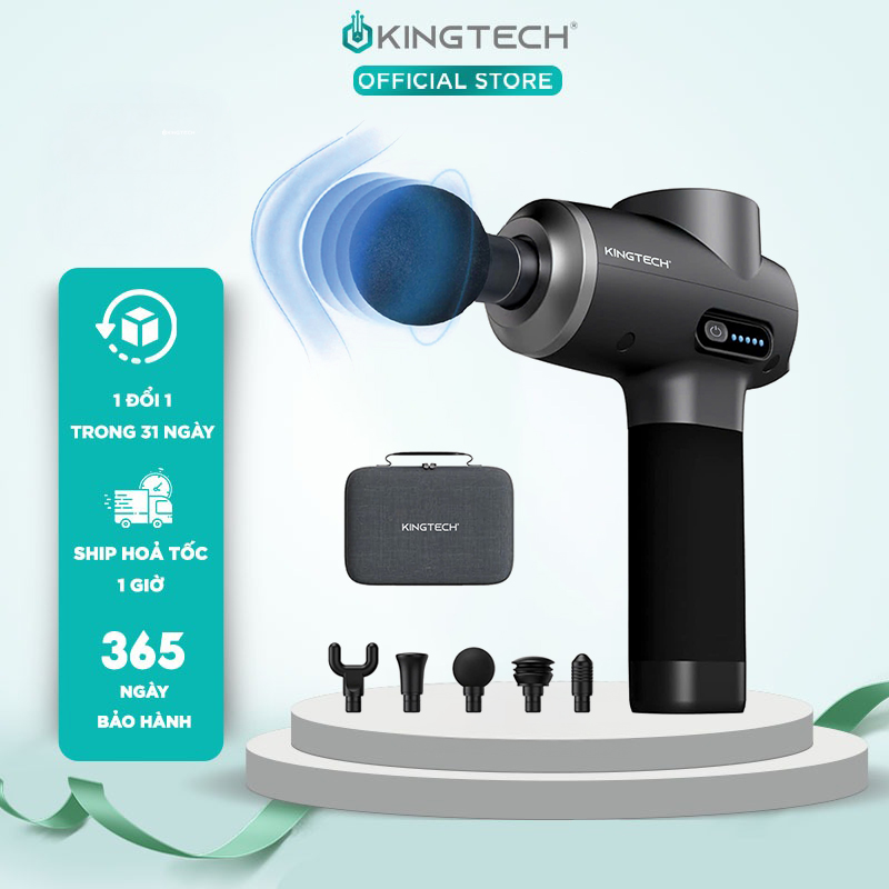 Súng Massage Cầm Tay Cao Cấp KINGTECH MAX 1S - Máy Massage Dùng Động Cơ Không Chổi Than, Hỗ Trợ Mát Xa Chuyên Sâu Giúp Thư Giãn Phục Hồi Cơ Bắp Cho Gymer, Người Chạy Bộ, Vận Động Viên - Quà Tặng Nam Nữ, Sếp, Doanh Nghiệp