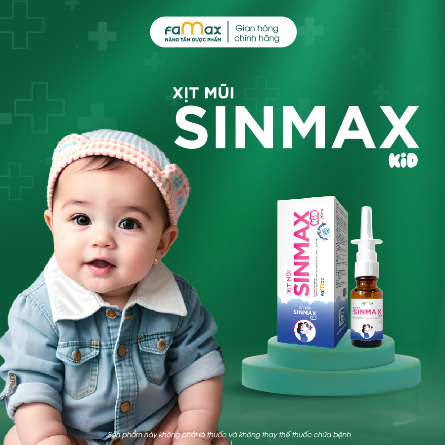 Xịt mũi sinmax kid dành cho trẻ em hỗ trợ giảm sổ mũi, nghẹt mũi 20ml