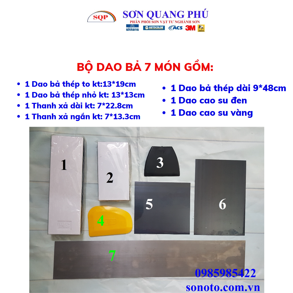 Bộ dao bả trét matit 7 món hàng y hình, dao trét matit các loại, dao bả vàng, Kẹp nhám xả matit SHOP SONQUANGPHU422