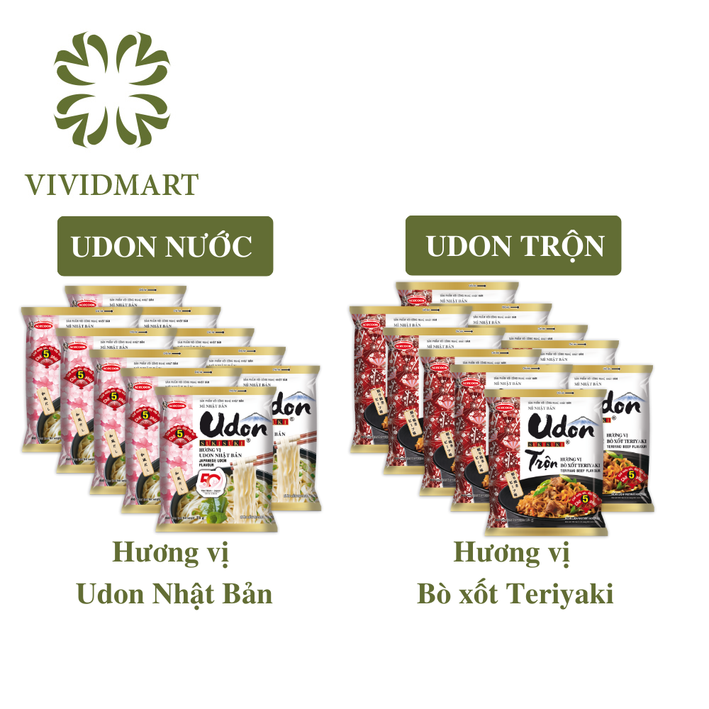 [SET 10 GÓI] - ACECOOK - Mì Udon Sưkisưki 2 vị: hương vị Nhật Bản và Udon trộn vị bò xốt Teriyaki (75-82g/gói) - Udon Sưki Sưki công nghệ Nhật Bản - Udon trộn Sukisuki - Mì ăn liền Udon Sưki Sưki Nhật Bản sản xuất tại Việt Nam