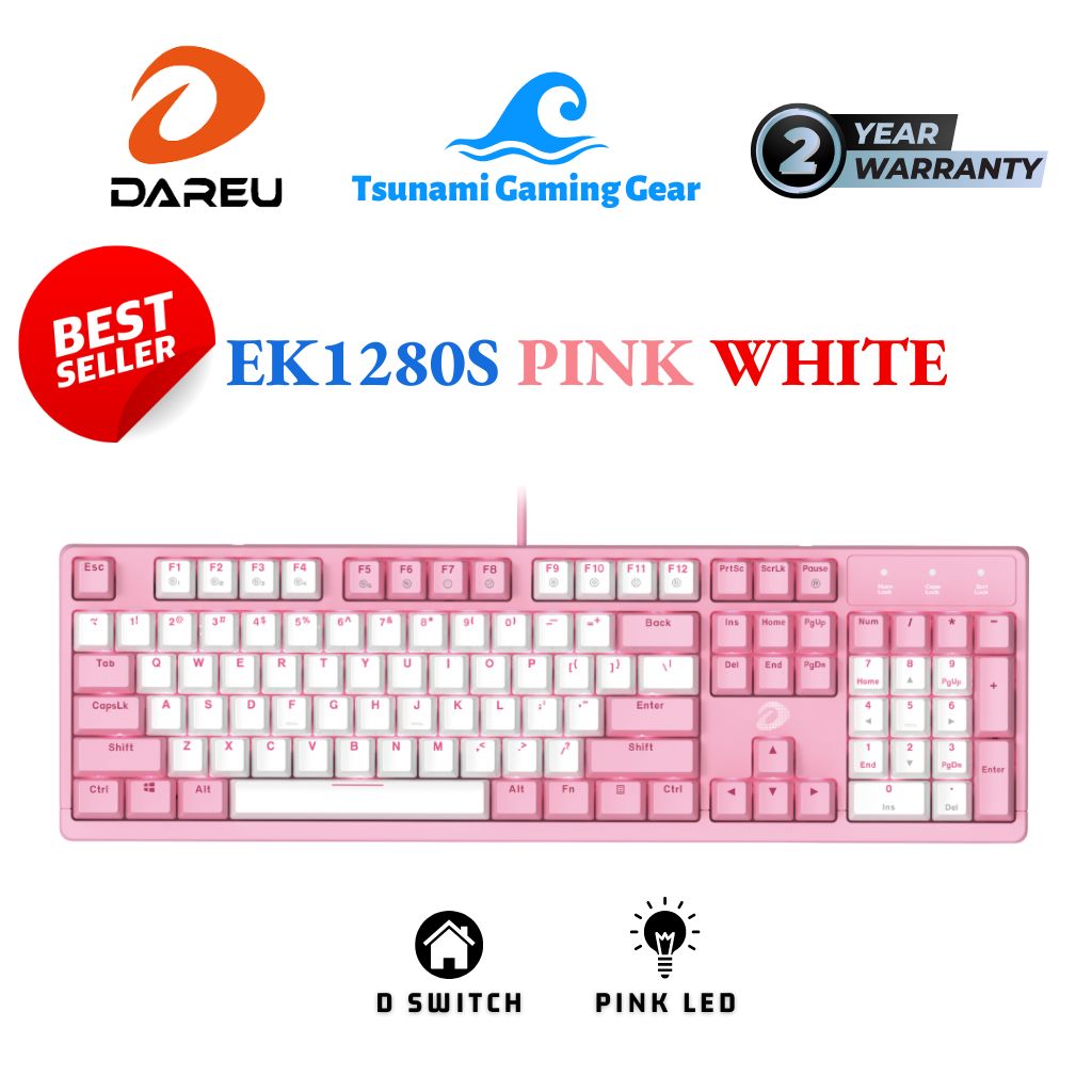Bàn phím cơ gaming DareU EK1280S Pink White (Pink led) - bảo hành 2 năm, sản phẩm tốt với chất lượng, độ bền cao và được cam kết sản phẩm y như hình