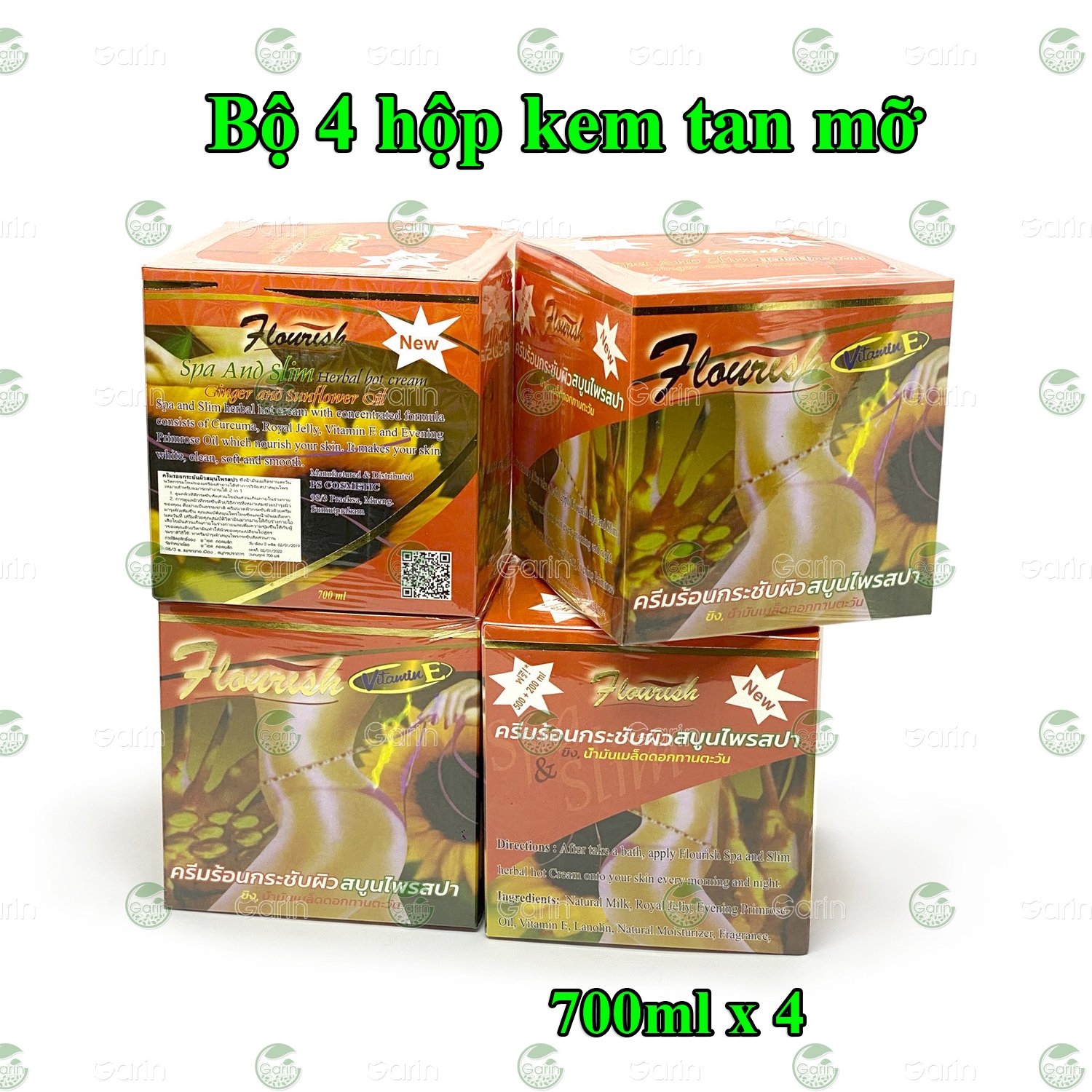 Bộ 4 hộp kem tan mỡ bụng gừng ớt Flourish Thái Lan (700ml x 4) giúp đánh tan mỡ hiệu quả, làm săn chắc vùng bụng, hông, eo, mông và đùi, cho dáng vóc luôn gọn gàng hơn