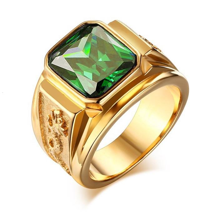 Nhẫn nam inox mạ vàng chạm rồng mặt đá vuông đẹp giá rẻ n516, Trang sức inox TAJ giá rẻ tại hcm