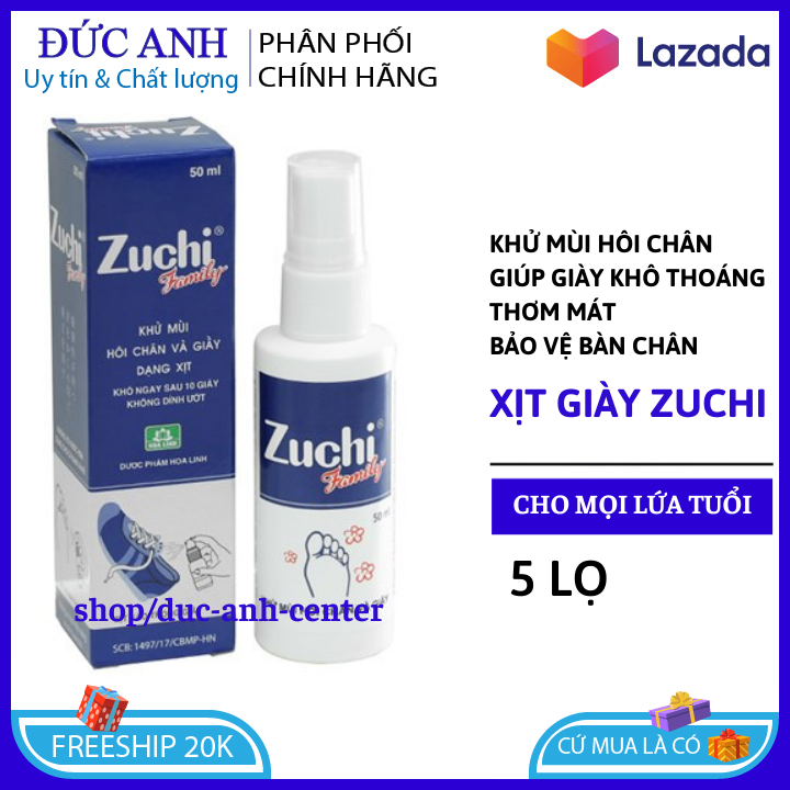5 lọ Xịt Giầy Zuchi - Khử Mùi Hôi Giầy - Khử Mùi Hôi Chân