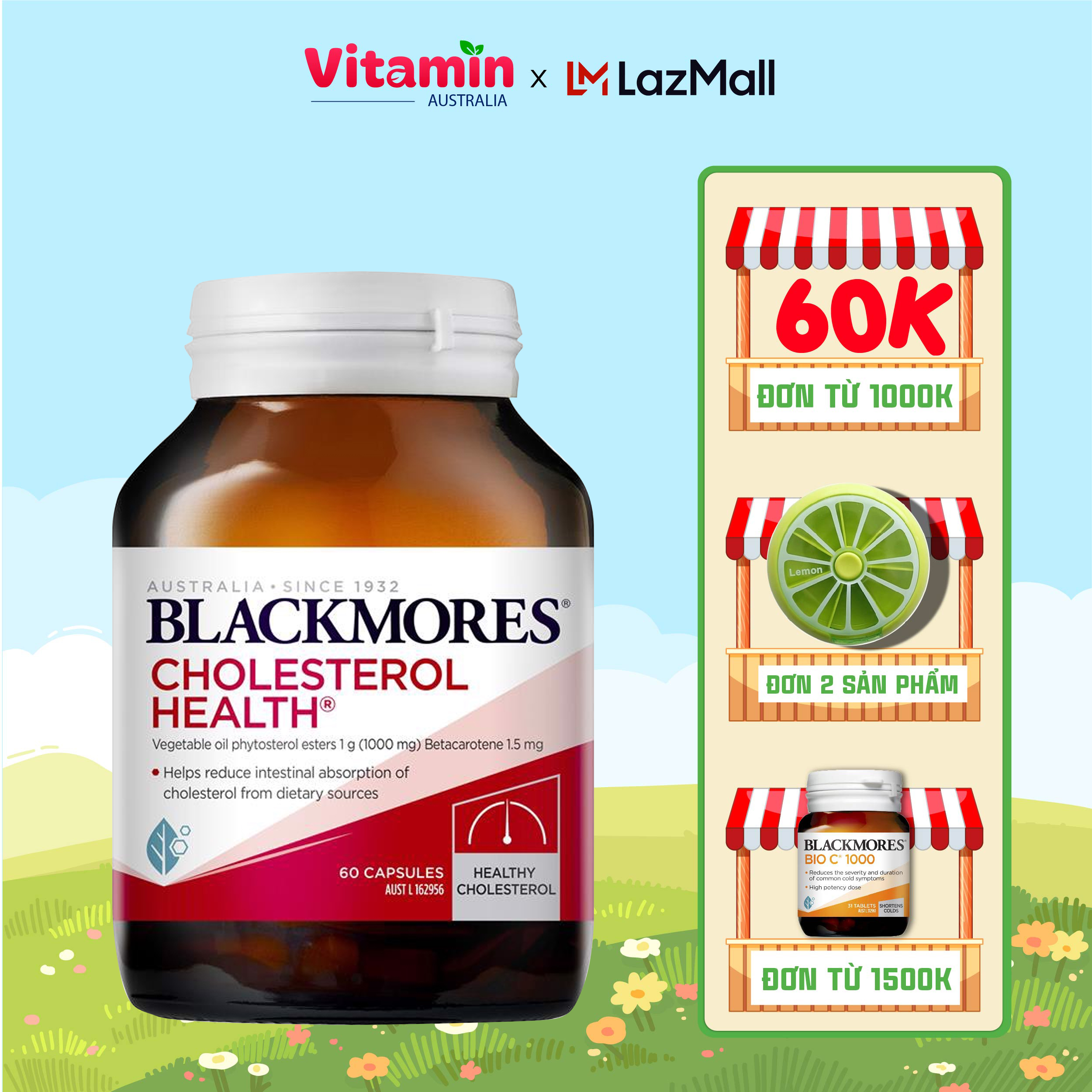 Blackmores Cholesterol Health - Viên uống hỗ trợ giảm mỡ máu 60 viên của Úc