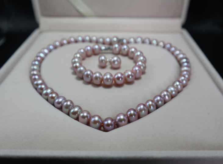 [HCM]( HÀNG GIA CÔNG- NGOC TRAI LOẠI A ) Bộ trang sức 3 món ngọc trai nuôi phú quốc ngọc loại A màu HỒNG TÍM hạt tròn đềuquà tặng tuyệt vời ( có tư vấn side tay)