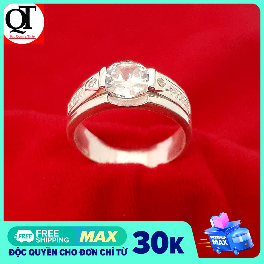 Nhẫn nam Bạc Quang Thản, nhẫn nam phong cách Hàn Quốc ổ cao gắn đá kim cương nhân tạo chất liệu bạc không xi mạ, có thể chỉnh size tay theo yêu cầu – QTNA18