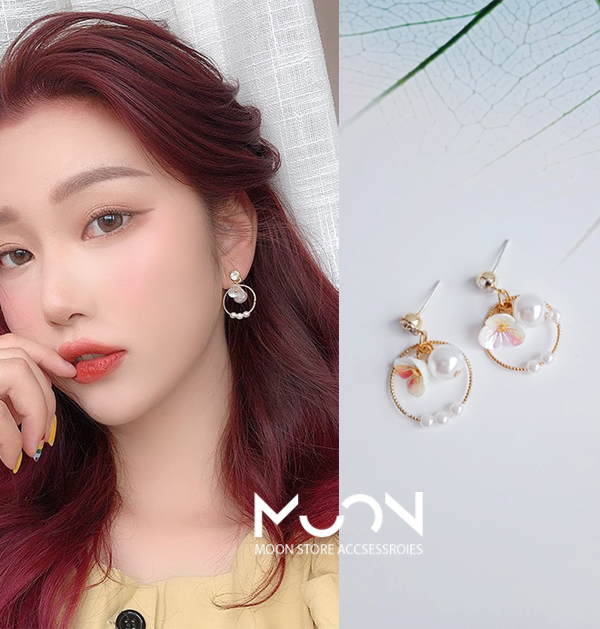 [HCM]Bông tai nữ bông hoa và ngọc trai mẫu mới dễ thương khuyên tai style hàn quốc - moon store acc