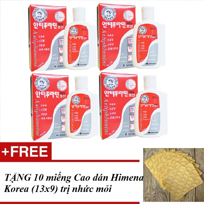 Combo 4 Hộp Dầu nóng Hàn Quốc Antiphlamine 100ml Nhập khẩu Korea + TẶNG 10 miếng Cao dán Himena Korea trị nhức mỏi