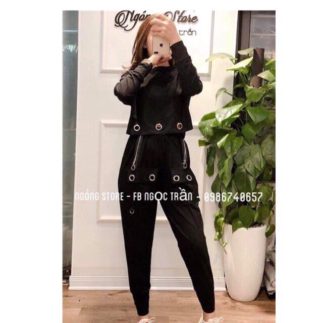 Dang Lan Fashion [CÓ BÁN LẺ ÁO VÀ QUẦN] Set bộ nữ croptop uze kèm quần jogger túi hộp cực chất cá tính