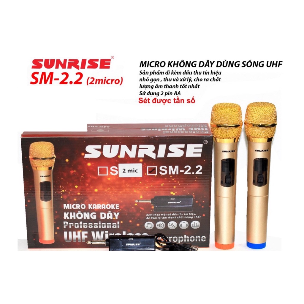 Micro ko dây uhf sunrise sm-2 bộ 2 micro kim loại cực hút tiếng